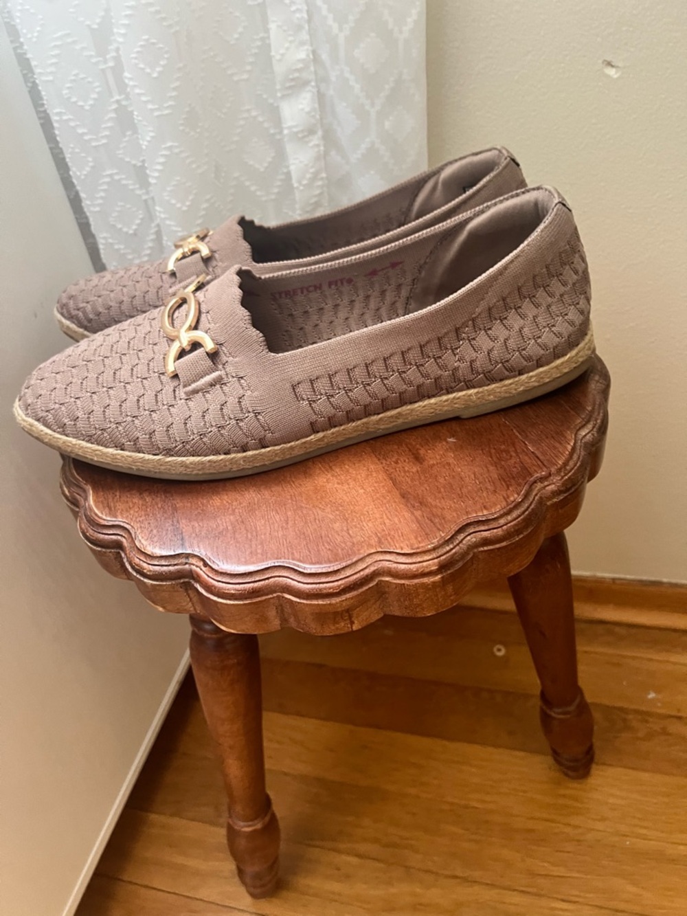 Skechers Taupe Knit Slip-On Loafers with Gold Accent - Picture 2 of 7